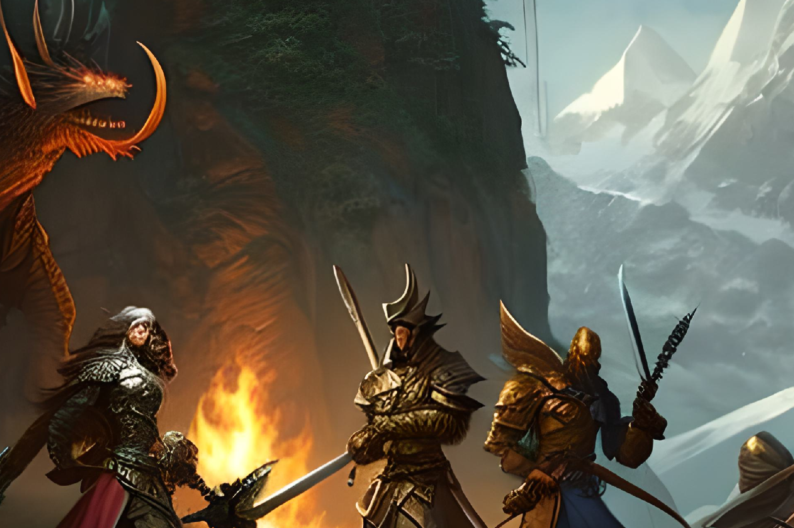 Adventuring party around a fire
